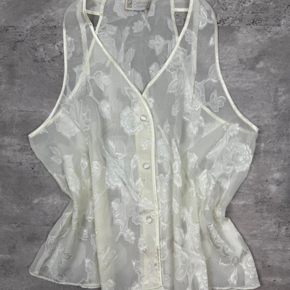 Vintage Sheer Mesh Floral Heart Button Up Tops Bundle White Red Small Y2K 90s